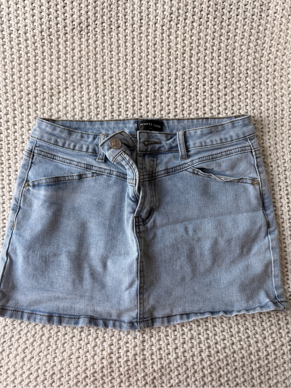 White Fox Boutique Light Wash Denim Mini Skirt